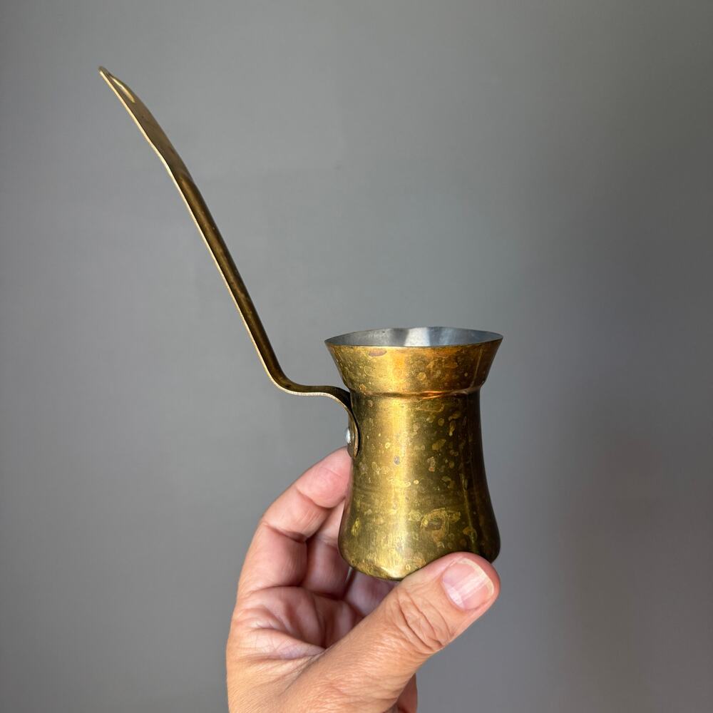 Vintage Brass Middle Eastern Coffee Pot Cezve Ibrik Made in Lebanon Patina